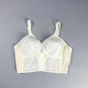 Vintage Bustier Bra, White Lace Longline Bralette with Adjustable Straps